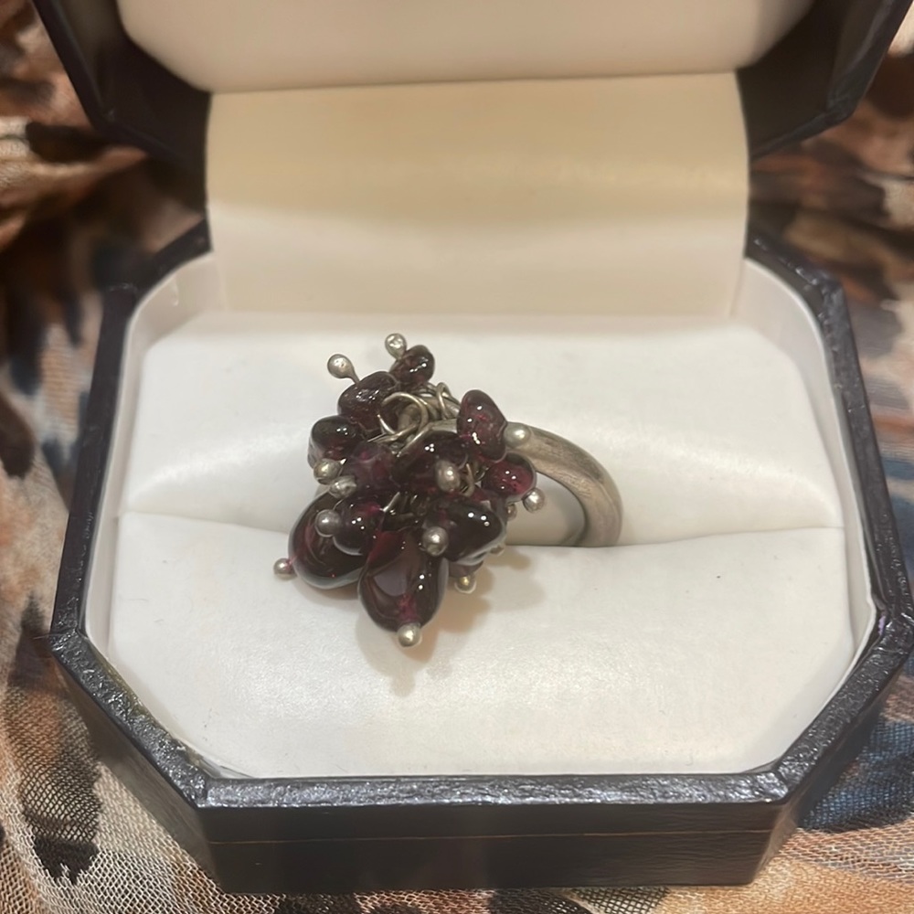 Garnet and sterling silver ring